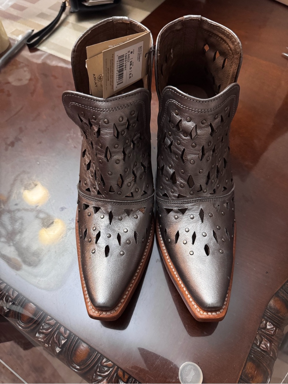 Ariat Metallic Brown Laser-Cut Pointed Ankle Boots